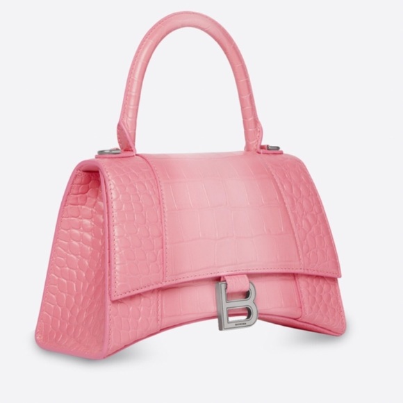BALENCIAGA HOURGLASS CROCODILE EMBOSSED PINK HANDBAG - Picture 9 of 9